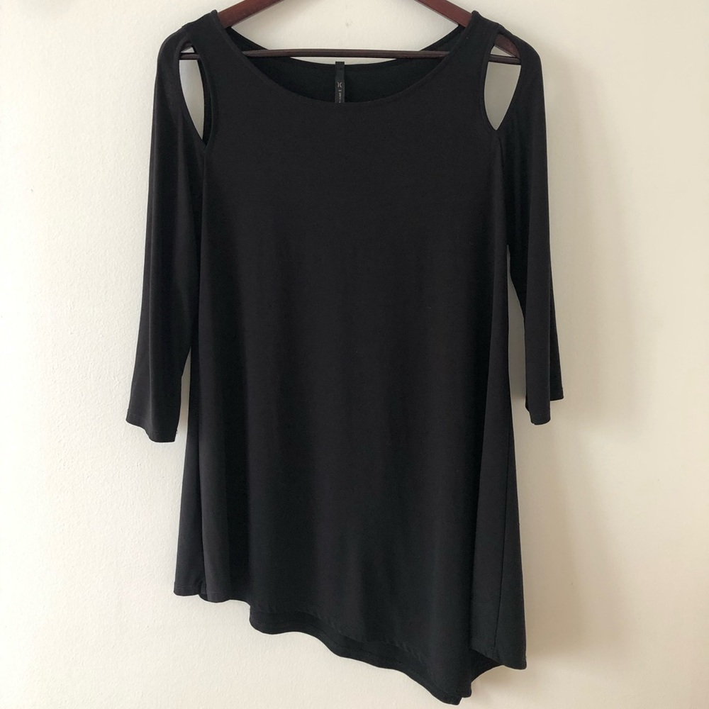 IC by Connie K Asymmetrical Black Cut Out Top